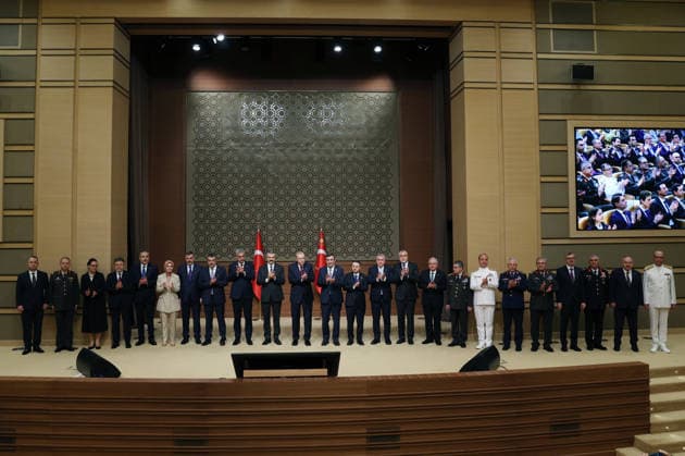 Turkish President Erdogan attends opening ceremony of National Security Conferences ANKARA, TURKIYE - JUNE 09: (----EDITORIAL USE ONLY - MANDATORY CREDIT - TURKISH PRESIDENCY MURAT KULA HANDOUT - NO MARKETING NO ADVERTISING CAMPAIGNS - DISTRIBUTED AS A SERVICE TO CLIENTS----) Turkish President Recep Tayyip Erdogan (11st L) attends the Opening Ceremony of National Security Conferences at the Presidential Complex in Ankara, Turkiye, on June 09, 2026. Turkish Presidency Murat Kula Handout Anadolu Ankara Turkey. Editorial use only. Please get in touch for any other usage.  Copyright: x2026xAnadoluxTurkishxPresidencyx xMuratxKulax xHandoutx
