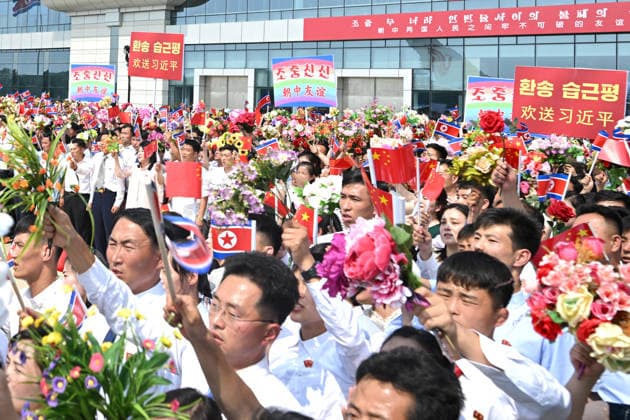 (260609) -- PYONGYANG, June 9, 2026 -- A grand farewell ceremony for Xi Jinping, general secretary of the Communist Party of China Central Committee and Chinese president, and his wife Peng Liyuan is held in Pyongyang, the Democratic People s Republic of Korea (DPRK), June 9, 2026. On Tuesday afternoon local time, Xi concluded his state visit to the DPRK and departed from Pyongyang. Kim Jong Un, general secretary of the Workers Party of Korea and president of the State Affairs of the DPRK, and his wife Ri Sol Ju went to the airport to see Xi and his wife off and held the grand farewell ceremony in their honor. ) DPRK-PYONGYANG-CHINA-XI JINPING-KIM JONG UN-GRAND FAREWELL CEREMONY LixXiang 