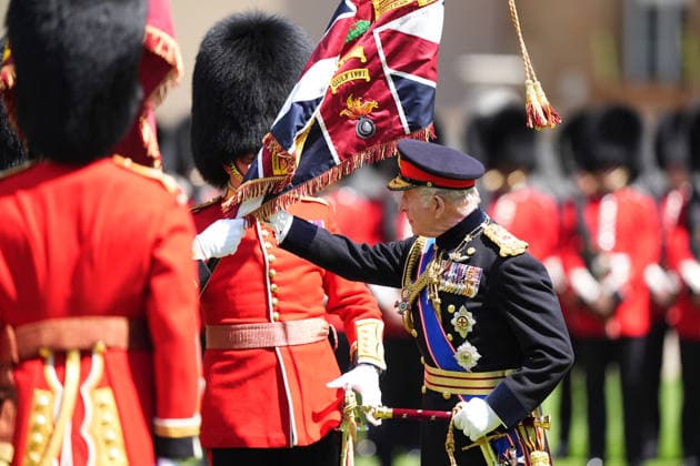 . 09 06 2026. London, United Kingdom. King Charles III and Queen Camilla present new Colours to the 1st Battalion Grenadier Guards at Buckingham Palace in London.  xPoolx xi-Imagesx IIM-26818-0044