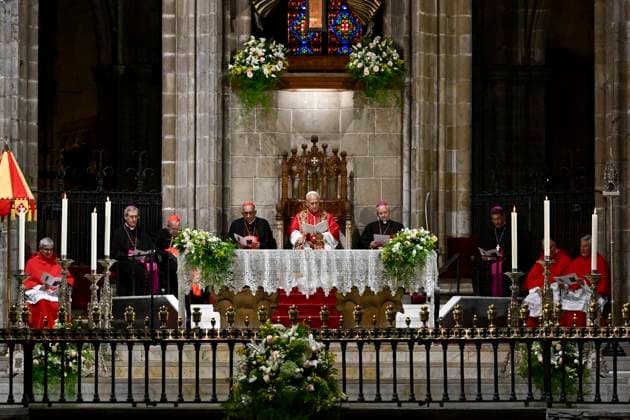 IPA85515140 - Spain, Vatican, 2026 6 9 Pope Leo XIV holds a midday prayer in the Cathedral of the Holy Cross and Saint Eulalia in Barcelona Photograph by VATICAN MEDIA Catholic Press Photo  Copyright: xVATICANxMEDIA CPPx xVATICANxMEDIA CPPx 85515140