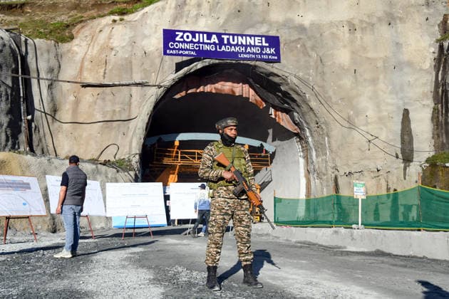 Final Breakthrough Ceremony of the Zojila Tunnel, Security Tightens Kargil Ladakh , Jun 09 (ANI): A security official stands guard ahead of the final breakthrough ceremony of the world s longest single-tube bidirectional Zojila Tunnel, graced by Union Road Transport and Highways Minister Nitin Gadkari, Jammu and Kashmir Chief Minister Omar Abdullah, and state Lieutenant Governor Manoj Sinha at Minamarg, in Kargil on Tuesday. Kargil Ladakh India Copyright: xANIx ANI_20260609066
