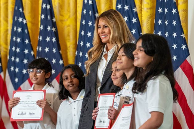 June 9, 2026, Washington, Dc, United States: First Lady Melania Trump honors AmericaÃ¢â‚¬â ¢s next generation of leading artificial intelligence innovators during the Presidential AI Challenge Awards Ceremony in Washington, D.C., on June 9, 2026. The event recognized outstanding student achievement and innovation in artificial intelligence. Washington United States  - ZUMAl312 20260609_znp_l312_016 Copyright: xAndrewxLeydenx