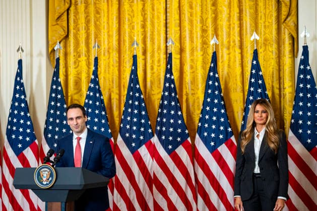 Director of the White House Office of Science and Technology Policy Michael Kratsios and First Lady Melania Trump attend an event honoring the winners of the Presidential AI Regional Challenge in the East Room of the White House in Washington, DC on Tuesday, June 9, 2026. The challenge recognizes both student and educator teams who designed AI-based solutions for community challenges.  WAP20260609390 BONNIExCASH