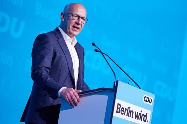 CDU Landesparteitag ** NUR FÜR REDAKTIONELLE ZWECKE ** EDITORIAL USE ONLY **<p>Kai Wegner (CDU), Regierender Bürgermeister, spricht in die NLND Berlin Eventlocation beim CDU-Parteitag zu den Delegierten. Heute soll ein Spitzenkandidat für die bevorstehende Abgeordnetenhauswahl nominiert werden. Deutschland Berlin Berlin Copyright: JörgxCarstensen *** CDU state party conference FOR EDITORIAL PURPOSES ONLY EDITORIAL USE ONLY p Kai Wegner CDU , Governing Mayor, speaks to delegates at the NLND Berlin event location at the CDU party conference Today a top candidate is to be nominated for the upcoming election to the House of Representatives Germany Berlin Berlin Copyright JörgxCarstensen Copyright: JörgxCarstensen doc867s08335zn1w47hh9e ,EDITORIAL USE ONLY