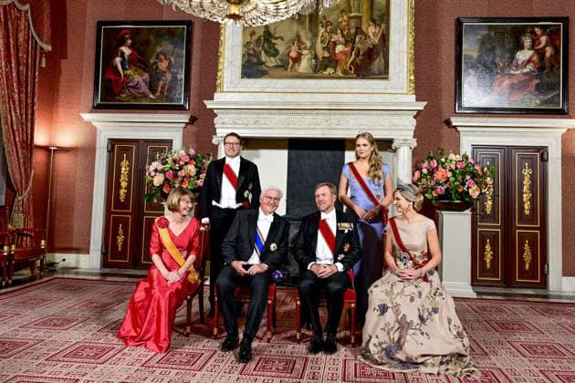 Amsterdam, The Netherlands, 2026-06-09 19:30:40 AMSTERDAM, 09-06-2026, Royal Palace Amsterdam At the invitation of His Majesty the King - King Willem-Alexander and Queen Maxima, the Federal President of Germany, Frank-Walter Steinmeier, is paying a state visit to the Netherlands. He is accompanied by his wife, Elke Büdenbender. PHOTO: NLBeeld POOL Mischa Schoemaker In the photo: The Royal Couple hosts a state banquet at the Royal Palace Amsterdam. King Willem-Alexander and the German Federal President deliver a speech. Her Royal Highness the Princess of Orange - Princess Amalia and Prince Constantijn are also present at the state banquet. Credit: NL Beeld Patrick van Emst  Copyright: xx x
