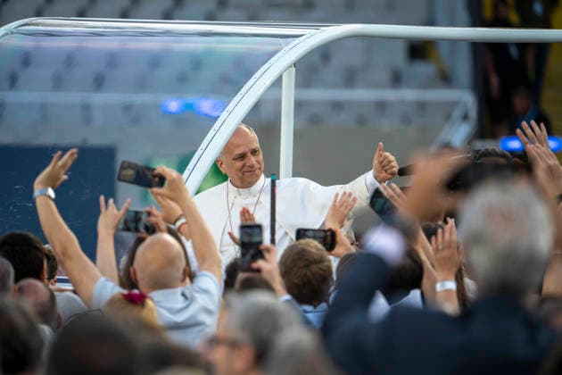 June 9, 2026, Barcelona, Barcelona, Spain: the Olympic Stadium fills to capacity for a Mass with the presence of Pope Leo XIV on the first day of his visit to Barcelona..In the pic :Pope Leo XIV Barcelona Spain  - ZUMAr179 20260609_zip_r179_058 Copyright: xEricxRenomx