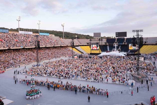 June 9, 2026, Barcelona, Catalonia, Italy: Barcelona, Spain. A Human Tower is erected before Pope Leo XIV at the meeting with the catholic community of Catalonia at Stadium Lluis Companys. Barcelona Italy  - ZUMAm214 20260609_zip_m214_014 Copyright: xMatteoxSeccix