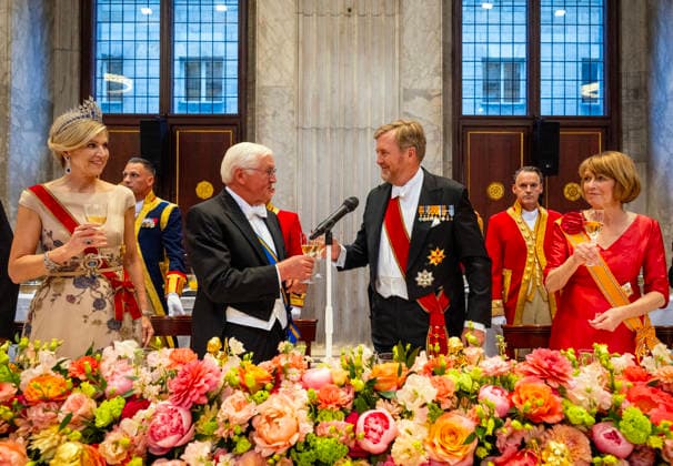 09-06-2026 Gala Queen Maxima and King Willem-Alexander and Federal President of Germany Frank-Walter Steinmeier and Elke Budenbender during the statebanquet on the 1st day of the 3 day statevisit to the Netherlands at the Dam palace in Amsterdam. Â  Copyright: xPPEx