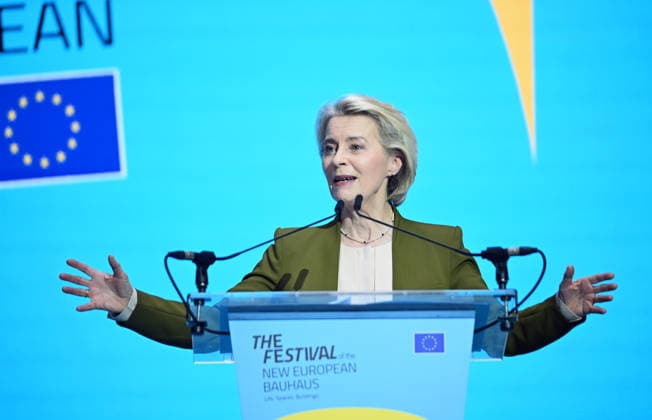 Belgien, New European Bauhaus Festival in Brüssel New European Bauhaus Festival in Brussels BRUSSELS, BELGIUM - JUNE 09: EU Commission President Ursula von der Leyen makes a speech during the opening of the New European Bauhaus Festival in Brussels, Belgium on June 09, 2026. The festival focuses on combating climate change within the construction and building sectors. Dursun Aydemir Anadolu Brussels Belgium. Editorial use only. Please get in touch for any other usage.  Copyright: x2026xAnadoluxDursunxAydemirx
