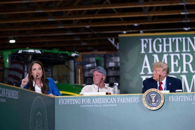 June 9, 2026, Chippewa Falls, Wi, United States of America: U.S. Agriculture Secretary Brooke Rollins, left, comments as President Donald Trump, right, and farm owner Ken Custer, center, look on during a roundtable discussion at Custer Farms, June 5, 2026 in Chippewa Falls, Wisconsin. Farmers are suffering from higher diesel fuel prices, fertilizer prices from the Iran War and declining export markets due to Trump tariffs. Chippewa Falls United States of America - ZUMAp138 20260609_zaa_p138_012 Copyright: xJoycexN.xBoghosian WhitexHousex