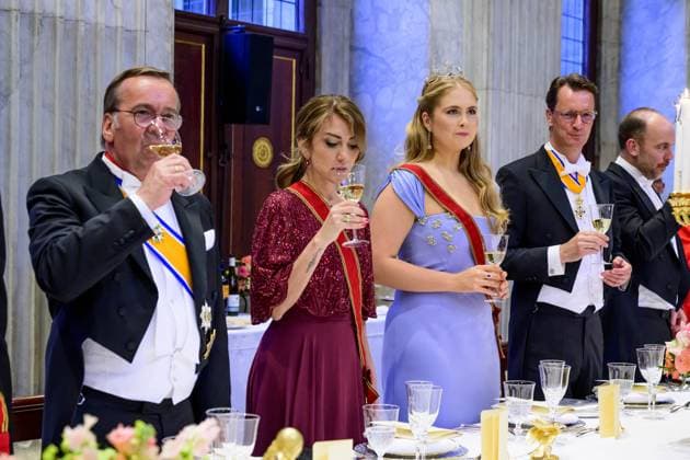 Amsterdam, The Netherlands, 2026-06-09 20:37:02 AMSTERDAM, 09-06-2026, Royal Palace Amsterdam At the invitation of His Majesty the King - King Willem-Alexander and Queen Maxima, the Federal President of Germany, Frank-Walter Steinmeier, is paying a state visit to the Netherlands. He is accompanied by his wife, Elke Büdenbender. PHOTO: NLBeeld POOL Mischa Schoemaker In the photo: The Royal Couple hosts a state banquet at the Royal Palace Amsterdam. King Willem-Alexander and the German Federal President deliver a speech. Her Royal Highness the Princess of Orange - Princess Amalia and Prince Constantijn are also present at the state banquet. Credit: NL Beeld Patrick van Emst  Copyright: xx x