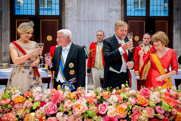 Dutch Royals receive Germany for state visit, day 1, Amsterdam, Netherlands - 9 Jun 2026 King Willem-Alexander, Queen Maxima, Federal President Frank-Walter Steinmeier, Elke Budenbender at the state banquet at the Royal Palace in Amsterdam, on the first day of the three day state visit from the German President to the Netherlands. Amsterdam The Netherlands  Copyright: xDPPA PVKx