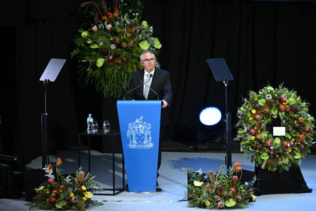 NEALE DANIHER STATE FUNERAL, Brisbane Lions coach Chris Fagan speaks during the State Funeral Service for Neale Daniher at the MCG, Melbourne, Wednesday, June 10, 2026. A state funeral will honour the life and extraordinary achievements of AFL great Neale Daniher, whose fight against MND inspired countless Australians. ( NO ARCHIVING MELBOURNE VICTORIA AUSTRALIA  Copyright: xJOELxCARRETTx 20260610114096657332