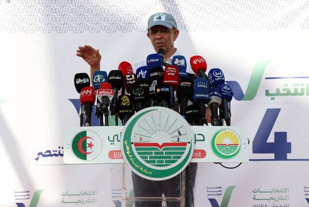 Abdelkader Bengrina At Press Conference - Algiers Abdelkader Bengrina, leader of the Mouvement El-Bina party, holds a press conference at the party headquarters in Algiers, Algeria on June 9, 2026, during the legislative election campaign ahead of the July 2 elections. Photo by Billel Bensalem APP ABACAPRESS.COM Alger Algeria  Copyright: xBensalemxBillel APP ABACAx