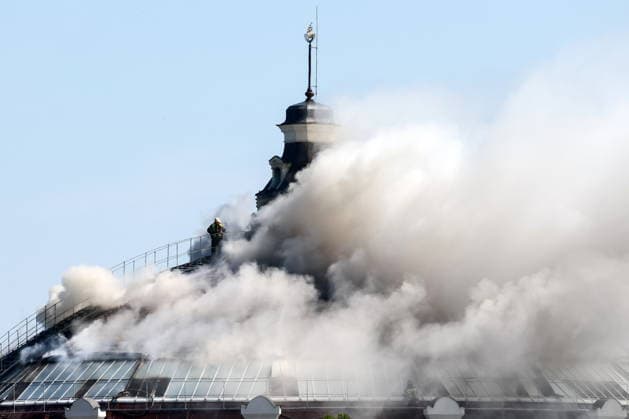 RUSSIA, SEVASTOPOL - JUNE 10, 2026: An emergency worker battles a fire caused by a drone strike on the Panorama Museum of the Defence of Sevastopol. Sergei Malgavko TASS  93622181