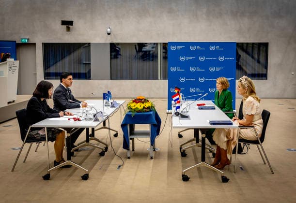 10-06-2026 Queen Maxima and Elke Budenbender visited the International Criminal Court in The Hague on the 2nd day of the 3 day statevisit to the Netherlands. Â  Copyright: xPPEx