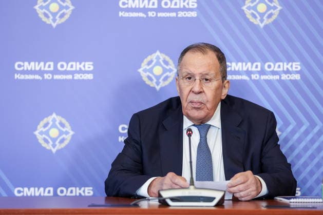 RUSSIA, KAZAN - JUNE 10, 2026: Sergei Lavrov, Foreign Minister of Russia, attends press briefing following a meeting of the CSTO (Collective Security Treaty Organisation) Council of Foreign Ministers. Yegor Aleyev TASS  93624897