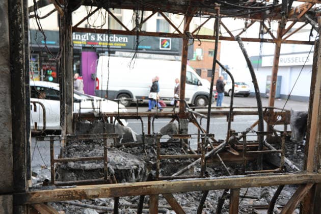 Disorder continues in Belfast after knife attack leaves man seriously injured BELFAST, NORTHERN IRELAND - JUNE 10: A burned-out bus is seen on a street in Belfast, Northern Ireland on June 10, 2026. Disorder continued across parts of Belfast following a knife attack that left a man seriously injured, with fires reported in several areas of the city, including a bus that was set ablaze in east Belfast. Conor Mccaughley Anadolu Belfast Ireland. Editorial use only. Please get in touch for any other usage.  Copyright: x2026xAnadoluxConorxMccaughleyx