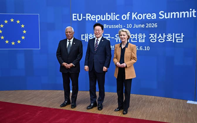 European Union (EU) - Republic of Korea Summit in Brussels BRUSSELS, BELGIUM - JUNE 10: EU Council President Antonio Costa (L), South Korean President Lee Jae-myung (C), and EU Commission President Ursula von der Leyen (R) attend the opening of the European Union (EU) - Republic of Korea Summit in Brussels, Belgium, on June 10, 2026. Dursun Aydemir Anadolu Brussels Belgium. Editorial use only. Please get in touch for any other usage.  Copyright: x2026xAnadoluxDursunxAydemirx