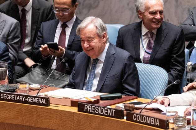 June 10, 2026, New York, New York, USA: Secretary-General Antonio Guterres attends Security Council meeting on Advancing political solutions in the Middle East: mediation and dialogue for a lasting peace as Colombia is the President of Security Council for the month of June at UN Headquarters in New York, NY on June 10, 2026. New York USA  - ZUMAr339 20260610_znp_r339_004 Copyright: xLevxRadinx