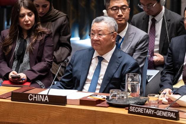 June 10, 2026, New York, New York, USA: Ambassador Fu Cong of China attends Security Council meeting on Advancing political solutions in the Middle East: mediation and dialogue for a lasting peace as Colombia is the President of Security Council for the month of June at UN Headquarters in New York, NY on June 10, 2026. New York USA - ZUMAr339 20260610_znp_r339_010 Copyright: xLevxRadinx