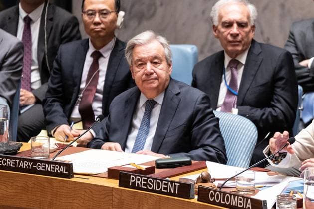 June 10, 2026, New York, New York, USA: Secretary-General Antonio Guterres attends Security Council meeting on Advancing political solutions in the Middle East: mediation and dialogue for a lasting peace as Colombia is the President of Security Council for the month of June at UN Headquarters in New York, NY on June 10, 2026. New York USA - ZUMAr339 20260610_znp_r339_013 Copyright: xLevxRadinx