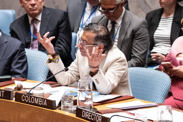 June 10, 2026, New York, New York, USA: Gustavo Petro Urrego, President of the Republic of Colombia presides over Security Council meeting on Advancing political solutions in the Middle East: mediation and dialogue for a lasting peace as Colombia is the President of Security Council for the month of June at UN Headquarters in New York, NY on June 10, 2026. New York USA - ZUMAr339 20260610_znp_r339_017 Copyright: xLevxRadinx