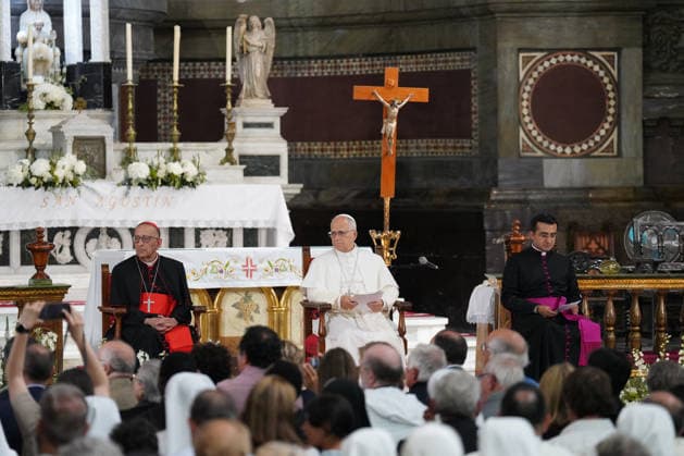 Pope Leo XIV meets with the realities of diocesan charity and assistance in the Raval Pope Leo XIV c together with the Archbishop of Barcelona, Juan José Omella i , holds an ecclesial meeting with the entities of charity and diocesan assistance in the Church of St. Augustine, located in the neighborhood of El Raval, on June 10, 2026, in Barcelona, Catalunya Espana This social event serves as a platform to deliver a speech in support of vulnerable groups and to support the humanitarian work carried out by organizations such as Caritas and various grassroots religious communities with people at risk of exclusion The meeting brings together representatives of some 90 institutions 10 JUNE 2026 POOL POPE LEÓN XIV BARCELONA EL RAVAL CARIDAD SAN  Copyright: xDavidxZorrakino EuropaxPress Poox 7586798