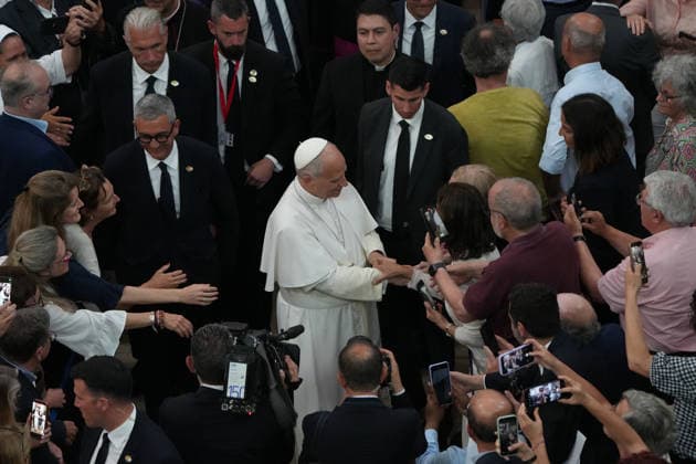 Meeting of Pope Leo XIV with the realities of diocesan charity and assistance in the Raval Pope Leo XIV on his way out of the ecclesial meeting with the entities of diocesan charity and assistance in the Church of St. Augustine, located in the neighborhood of El Raval, on June 10, 2026, in Barcelona, Catalunya Espana This social event serves as a platform for a speech in support of vulnerable groups and to support the humanitarian work carried out by organizations such as Caritas and various grassroots religious communities with people at risk of exclusion The meeting brings together representatives of some 90 institutions 10 JUNE 2026 POOL POPE LEON XIV BARCELONA EL RAVAL CARIDAD SAN AGUSTÍN Barcelona Catalunya Catalunya Barcelona Catalun  Copyright: xDavidxZorrakino EuropaxPress Poox 7586943