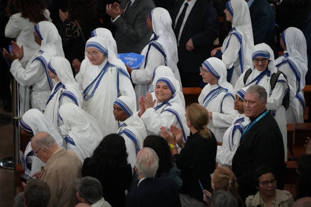 Meeting of Pope Leo XIV with the realities of diocesan charity and assistance in the Raval A group of nuns during the ecclesial meeting of Pope Leo XIV with the entities of diocesan charity and assistance in the Church of St. Augustine, located in the neighborhood of El Raval, on June 10, 2026, in Barcelona, Catalunya Espana This social event serves as a platform to deliver a speech in support of vulnerable groups and to support the humanitarian work carried out by organizations such as Caritas and various grassroots religious communities with people at risk of exclusion The meeting brings together representatives of some 90 institutions 10 JUNE 2026 POOL POPE LEON XIV BARCELONA EL RAVAL CARIDAD SAN AGUSTÍN Barcelona Catalunya Catalunya Ba  Copyright: xDavidxZorrakino EuropaxPress Poox 7586952
