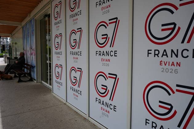 Evian-les-Bains makes final preparations ahead of upcoming G7 summit EVIAN-LES-BAINS, FRANCE - MAY 18: A view G7 posters on the streets, as the French lakeside resort of Evian-les-Bains makes final preparations to host leaders of the Group of Seven (G7) nations in Evian-les-Bains, France, on June 10, 2026. The summit, scheduled for June 15-17 on the shores of Lake Geneva, will bring together the heads of state and government of Canada, France, Germany, Italy, Japan, the United Kingdom, and the United States, alongside senior representatives of the European Union. Stringer Anadolu Evian-les-Bains France. Editorial use only. Please get in touch for any other usage.  Copyright: x2026xAnadoluxStringerx