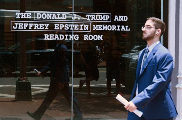 Trump Epstein Memorial Reading Room in Washington, DC Outside view of the Donald J. Trump and Jeffrey Epstein Memorial Reading Room, on June 10, 2026 in Washington, DC. The Reading Room is a temporary gallery where all of the Epstein-related documents released by the Department of Justice are in print. The room also contains a tribute to victims, artwork by survivor Maria Farmer, and a wall for visitors to leave their thoughts and reactions. Photo by Olivier Douliery ABACAPRESS.COM Washington DC United States  Copyright: xDoulieryxOlivier ABACAx