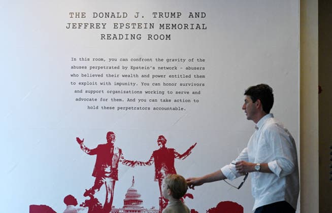 Trump Epstein Memorial Reading Room in Washington, DC Inside view of the Donald J. Trump and Jeffrey Epstein Memorial Reading Room, on June 10, 2026 in Washington, DC. The Reading Room is a temporary gallery where all of the Epstein-related documents released by the Department of Justice are in print. The room also contains a tribute to victims, artwork by survivor Maria Farmer, and a wall for visitors to leave their thoughts and reactions. Photo by Olivier Douliery ABACAPRESS.COM Washington DC United States  Copyright: xDoulieryxOlivier ABACAx