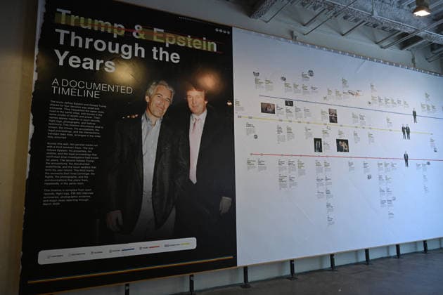 Trump Epstein Memorial Reading Room in Washington, DC A documented timeline of Trump Epstein relationship is on display at the Donald J. Trump and Jeffrey Epstein Memorial Reading Room, on June 10, 2026 in Washington, DC. The Reading Room is a temporary gallery where all of the Epstein-related documents released by the Department of Justice are in print. The room also contains a tribute to victims, artwork by survivor Maria Farmer, and a wall for visitors to leave their thoughts and reactions. Photo by Olivier Douliery ABACAPRESS.COM Washington DC United States  Copyright: xDoulieryxOlivier ABACAx