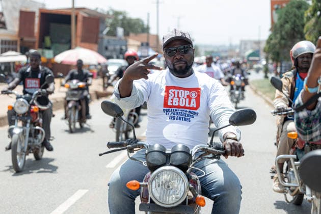 Demokratik Kongo Cumhuriyeti nde, Ebola salginina karsi farkindalik konvoyu BUNIA, DEMOCRATIC REPUBLIC OF THE CONGO - JUNE 10: Motorcycle riders take part in an awareness convoy organized by the World Health Organization (WHO) to educate the public about the Ebola virus in Bunia, Ituri province, Democratic Republic of the Congo, on June 10, 2026. Wearing t-shirts that read Stop Ebola in English and carrying banners with preventive health measures, the Congolese riders paraded through the city streets to raise community awareness amidst a recent outbreak of the Ebola strain. Stringer Anadolu Bunia Democratic Republic of the Congo. Editorial use only. Please get in touch for any other usage.  Copyright: x2026xAnadoluxStringerx