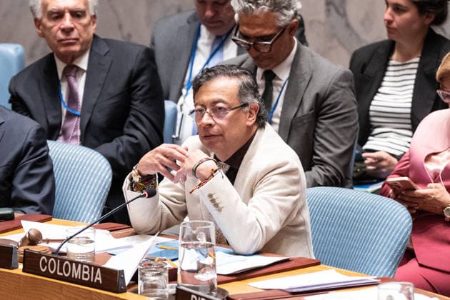 UNSC meeting on Advancing political solutions in the Middle East mediation and dialogue Gustavo Petro Urrego, President of the Republic of Colombia presides over Security Council meeting on Advancing political solutions in the Middle East: mediation and dialogue for a lasting peace as Colombia is the President of Security Council for the month of June at UN Headquarters in New York, NY on June 10, 2026. New York New York United States Copyright: LevxRadin