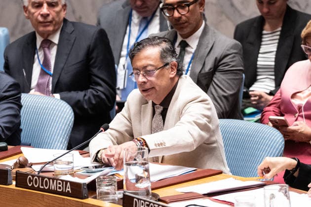 UNSC meeting on Advancing political solutions in the Middle East mediation and dialogue Gustavo Petro Urrego, President of the Republic of Colombia presides over Security Council meeting on Advancing political solutions in the Middle East: mediation and dialogue for a lasting peace as Colombia is the President of Security Council for the month of June at UN Headquarters in New York, NY on June 10, 2026. New York New York United States Copyright: LevxRadin