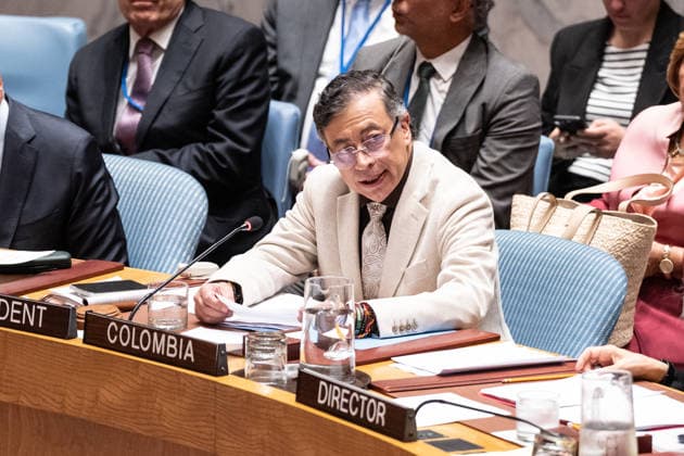 UNSC meeting on Advancing political solutions in the Middle East mediation and dialogue Gustavo Petro Urrego, President of the Republic of Colombia presides over Security Council meeting on Advancing political solutions in the Middle East: mediation and dialogue for a lasting peace as Colombia is the President of Security Council for the month of June at UN Headquarters in New York, NY on June 10, 2026. New York New York United States Copyright: LevxRadin