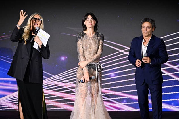 IPA85562003 - Taormina, 72nd Taormina Film Fest 2026 Night 1, Awards Ceremony Pictured: Tiziana Rocca, Romana Maggiora Vergano, Flavio Natalia  Copyright: xMaurizioxD avanzox xDxAvanzo Mangiarottix 85562003