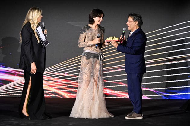 IPA85562004 - Taormina, 72nd Taormina Film Fest 2026 Night 1, Awards Ceremony Pictured: Tiziana Rocca, Romana Maggiora Vergano, Flavio Natalia  Copyright: xMaurizioxD avanzox xDxAvanzo Mangiarottix 85562004
