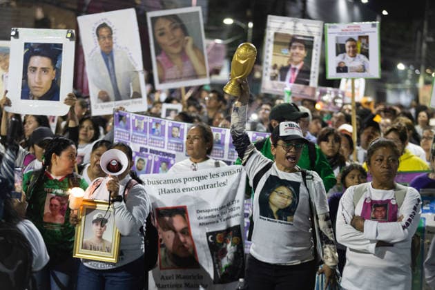June 10, 2026, Mexico City, Mexico: Relatives of missing persons and search collectives took part in the Light Up the Search march from the rail station to the Banorte Stadium in Mexico City. The mobilization was part of a series of protests and actions organized in the context of the opening of the 2026 FIFA World Cup to draw attention to Mexico s disappearance crisis and demand truth, justice and effective search mechanisms. Mexico City Mexico - ZUMAl178 20260610_znp_l178_036 Copyright: xCristianxLeyvax