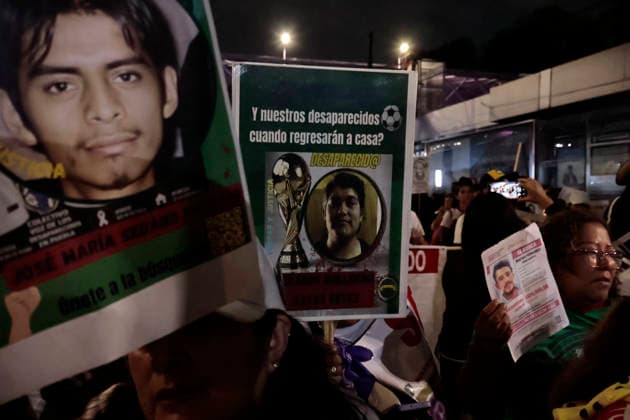 June 10, 2026, Mexico City, Cdmx, Mexico: Hours before the opening of the 2026 FIFA World Cup at Mexico City Stadium, hundreds of mothers, search collectives, and relatives of disappeared persons marched to try to reach the stadium. This proved impossible, as the government of Clara Brugada has spent several days erecting metal barriers and deploying hundreds of police officers a mile away from the stadium. Families of victims of enforced disappearance chanted slogans demanding that Mayor Claudia Sheinbaum acknowledge that there is a budget to host a large-scale sporting event, but no resources to search for the more than 133,000 disappeared persons. They argued that these families are doing the work of the Attorney General s Offices becaus - ZUMAp204 20260610_zip_p204_097 Copyright: xJosuexPerezx
