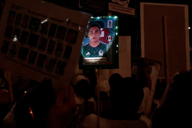 June 10, 2026, Mexico City, Cdmx, Mexico: Hours before the opening of the 2026 FIFA World Cup at Mexico City Stadium, hundreds of mothers, search collectives, and relatives of disappeared persons marched to try to reach the stadium. This proved impossible, as the government of Clara Brugada has spent several days erecting metal barriers and deploying hundreds of police officers a mile away from the stadium. Families of victims of enforced disappearance chanted slogans demanding that Mayor Claudia Sheinbaum acknowledge that there is a budget to host a large-scale sporting event, but no resources to search for the more than 133,000 disappeared persons. They argued that these families are doing the work of the Attorney General s Offices becaus - ZUMAp204 20260610_zip_p204_076 Copyright: xJosuexPerezx