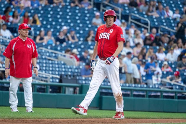 Congressional Baseball Game in Washington, DC WASHINGTON, DC - JUNE 10: Senator Eric Schmitt (R-MO) takes a lead from third during the Congressional Baseball Game at Nationals Park in Washington, DC, United States, on June 10, 2026. Nathan Posner Anadolu Washington, DC United States. Editorial use only. Please get in touch for any other usage.  Copyright: x2026xAnadoluxNathanxPosnerx
