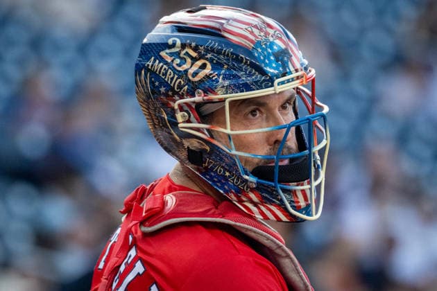 Congressional Baseball Game in Washington, DC WASHINGTON, DC - JUNE 10: Congressman Morgan Luttrell (R-TX) wears an America 250 catcher’s helmet during the Congressional Baseball Game at Nationals Park in Washington, DC, United States, on June 10, 2026. Nathan Posner Anadolu Washington, DC United States. Editorial use only. Please get in touch for any other usage.  Copyright: x2026xAnadoluxNathanxPosnerx
