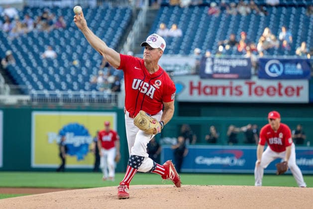 Congressional Baseball Game in Washington, DC WASHINGTON, DC - JUNE 10: Congressman Greg Steube (R-FL) pitches during the Congressional Baseball Game at Nationals Park in Washington, DC, United States, on June 10, 2026. Nathan Posner Anadolu Washington, DC United States. Editorial use only. Please get in touch for any other usage.  Copyright: x2026xAnadoluxNathanxPosnerx