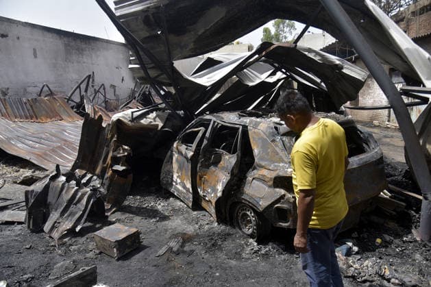 GHAZIABAD, INDIA - JUNE 10: A view of the S.S. Furniture Sofa Home factory after a fire that reportedly broke out due to a short circuit in the Sahibabad Industrial Area, on June 10, 2026 in Ghaziabad, India. The blaze gutted furniture stored in the factory and destroyed a car and a motorcycle. (Photo by Sakib Ali Hindustan Times ) Massive Fire Engulfed Furniture Factory In Ghaziabad’s Sahibabad Village