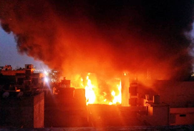 GHAZIABAD, INDIA - JUNE 10: Fire brigade personnel extinguish a fire that reportedly broke out due to a short circuit at the S.S. Furniture Sofa Home factory in the Sahibabad Industrial Area , on June 10, 2026 in Ghaziabad, India. The blaze gutted furniture stored in the factory and destroyed a car and a motorcycle. (Photo by Sakib Ali Hindustan Times ) Massive Fire Engulfed Furniture Factory In Ghaziabad’s Sahibabad Village