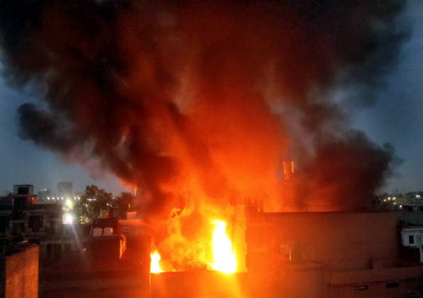 GHAZIABAD, INDIA - JUNE 10: Fire brigade personnel extinguish a fire that reportedly broke out due to a short circuit at the S.S. Furniture Sofa Home factory in the Sahibabad Industrial Area , on June 10, 2026 in Ghaziabad, India. The blaze gutted furniture stored in the factory and destroyed a car and a motorcycle. (Photo by Sakib Ali Hindustan Times ) Massive Fire Engulfed Furniture Factory In Ghaziabad’s Sahibabad Village