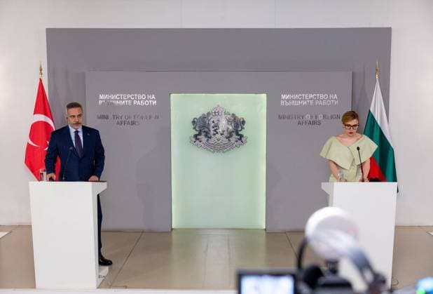 Turkish Foreign Minister Hakan Fidan in Sofia SOFIA, BULGARIA - JUNE 11: Turkish Foreign Minister Hakan Fidan (L) and Bulgarian Foreign Minister Velislava Petrova-Chamova (R) hold a press conference following their meeting in Sofia, Bulgaria on June 11, 2026. Murat Gok Anadolu Sofia Bulgaria. Editorial use only. Please get in touch for any other usage.  Copyright: x2026xAnadoluxMuratxGokx